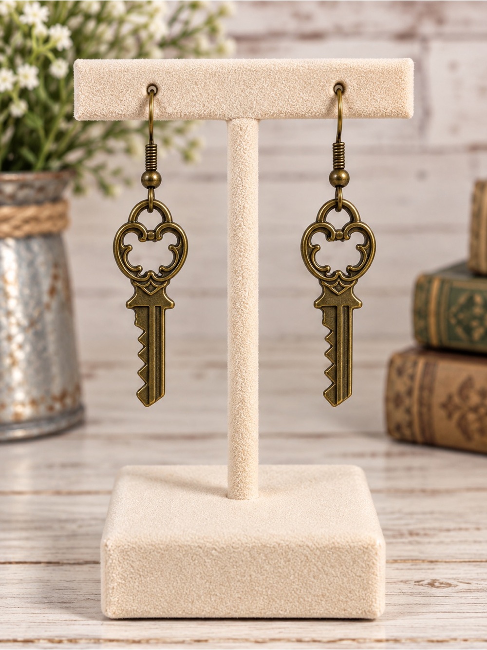 Skeleton Key Dangle Earrings Ornate Vintage Inspired Statement Jewelry Boho